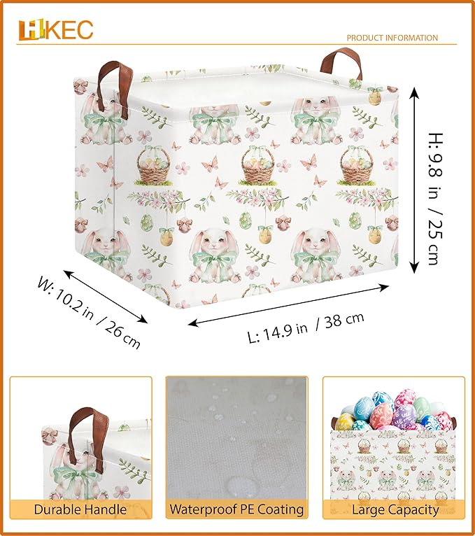 Rectangle Easter Bunny Basket Empty,Gift Basket, Room Decor,Waterproof Storage Bin, Books Box(Easter Bunny)