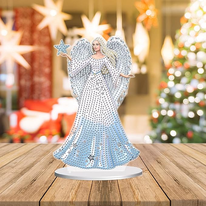 antor DIY Diamond Painting Desktop Ornament Kit, Angel Figurine Acrylic Tabletop Diamond Art Decoration for Adults, Special Shape Crystal Diamond Painting Table Top Home Office Decor