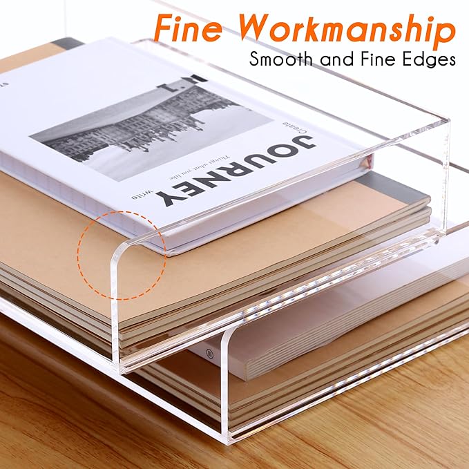 Paper Tray Organizer Clear Acrylic Desk Organizers and AccessoriesOffice Supplies Organization Stackable File Holder-Art Storage for School Classroom Workspace Letter Tray-2 Pack/2 Tier…