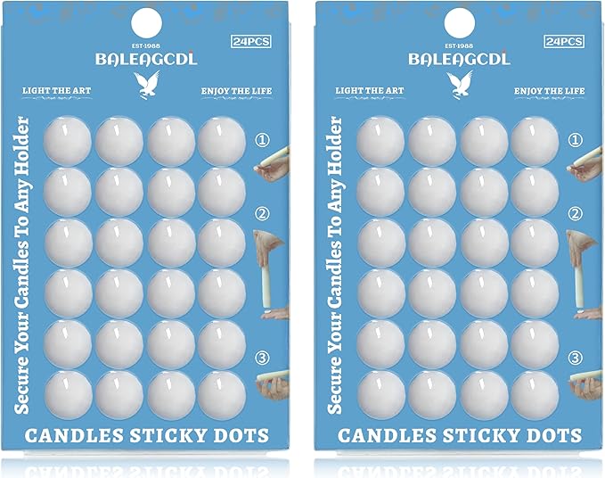 Taper Candle Sticky Dots - White Wax Candle Adhesive Dots for Secure Candle Placement - Easy Clean and Traceless Adhesive for DIY Projects - Pack of 48
