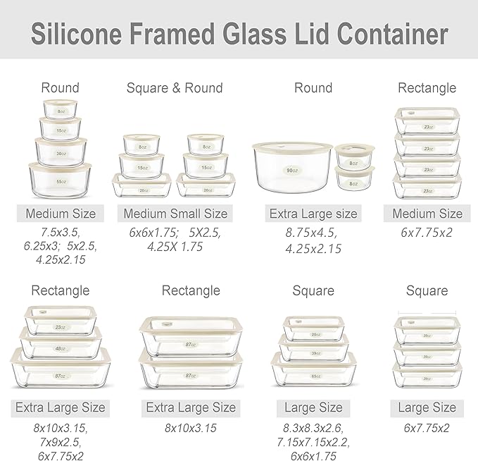 Urban Green Glass Food Container Set with Glass Lid, 3 Pack, Meal Prep Containers with Silicone Framed Airtight Lid, Leakproof, 100% Plastic Free,