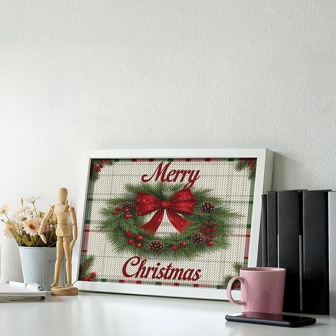 AIVKIEJK Diamond Painting Kits for Adults - Red Bow & Green Leaves Merry Christmas Painting DIY 5D Full Drill Diamond Dots Paintings with Diamonds Gem Art and Crafts Home Decor 8"x12"