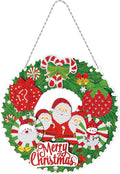 Diamond Art Painting Santa Claus Wreath Hanging Ornament with LED Light String 5D DIY Snowman Rhinestone Art Christmas Wreaths Special Shaped Diamond Paint by Number Mosaic Kits Front Door Wall Decor