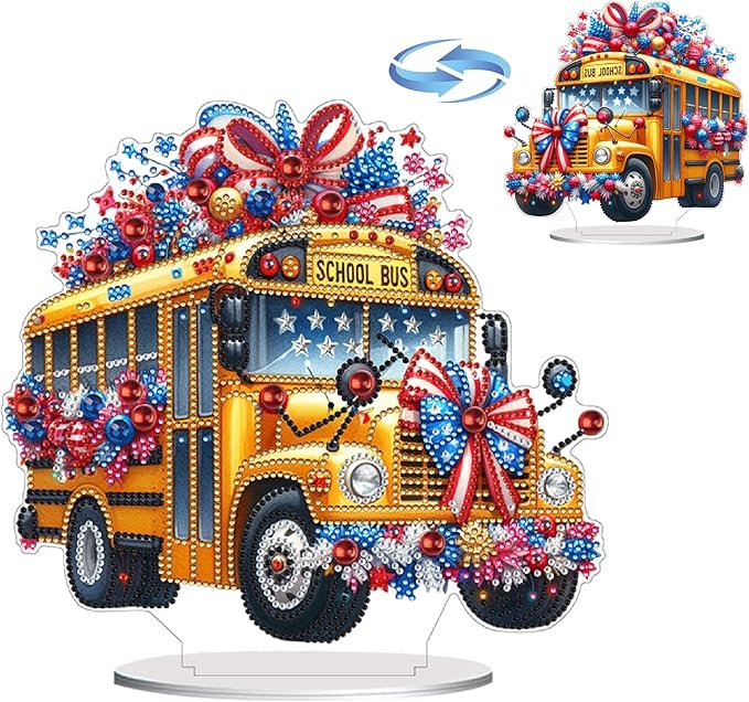 ARTopet DIY Diamond Desktop Ornament US Independence Day Special Shaped Crystal Double Sided Pattern Single Sided Diamond Art Painting Tabletop Home Ornaments Decor-Bus02