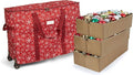 Covermates Keepsakes Rolling Adjustable Ornament Storage Bag – Heavy-Duty Polyester, FlexGrid Trays & Padded Dividers – Protective Holiday Organizer with Wheels, Handles & ID Window, Red Snowflake
