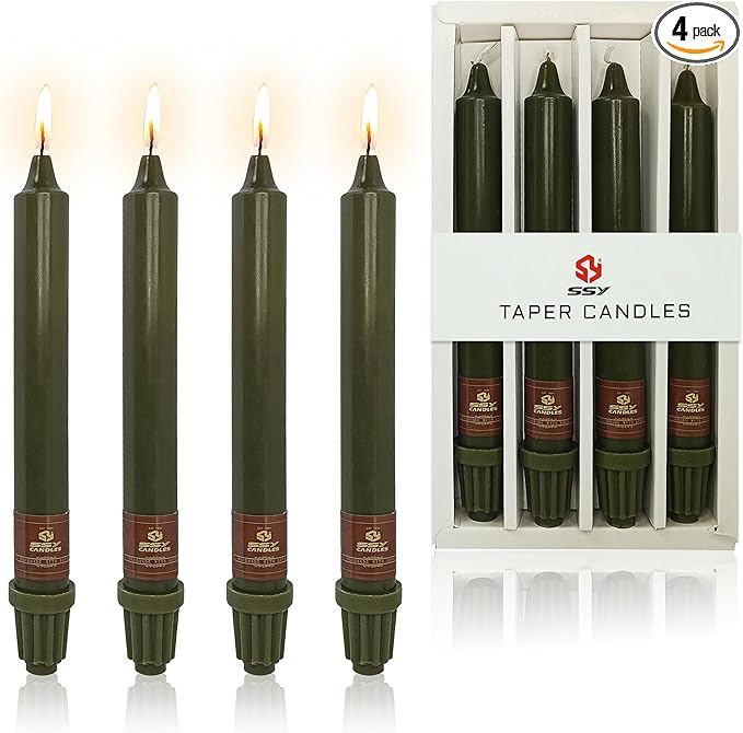 Olive Candles 4 PCS Taper Candle Unscented Tapered 8 inch Smokeless Candlesticks Candles Sticks Gift Idea Table Decor Candle Housewarming Dinner