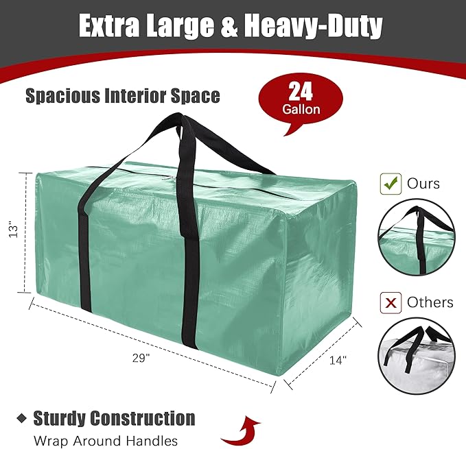 PANDA JOYS 12 Pack Extra Large Moving Bags with Zippers & Carrying Handles, Heavy-Duty Storage Tote for Space Saving Moving Storage, Fold Flat, Alternative to Box and Bin,Teal
