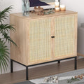XIAO WEI Sideboard Buffet Cabinet with 2 Natural Rattan Decorated Doors, 31.5" W Accent Rattan Cabinet, Boho Credenza Storage Cabinet, for Living Room Dining Room Hallway, Metal Legs, Natural