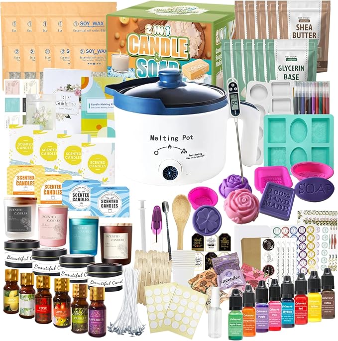 PIUH Deluxe DIY 2-in-1 Candle & Soap Making Supplies Kit with Wax Soap Melter and Candle Making Supplies for Adults Beginners, Complete Candle Soap Making Craft Kits with Melting Pot and Supplies