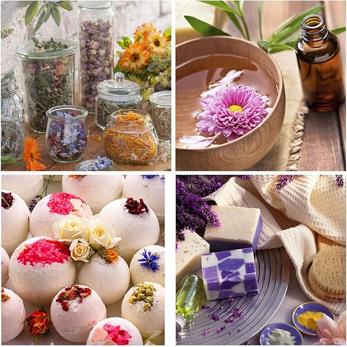 15g/Bag Dried Flowers,100% Natural Dried Flowers Herbs Kit for Soap Making, DIY Candle Making,Bath - Include Rose Petals,Lavender,Don't Forget Me,Lilium,Jasmine,Rosebudsand More(16 Bags)