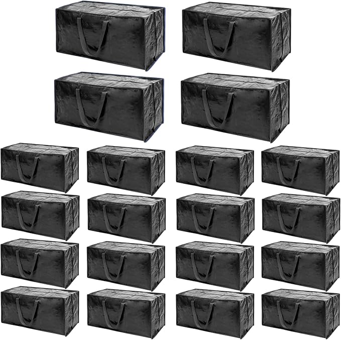 Black Moving Bags - 20 Pack Extra Large Heavy Duty Storage Bags With Zipper & Reinforce Handles | 29x14x13 Inch Moving Tote Bags Bulk For Clothing, Shoes, Travel