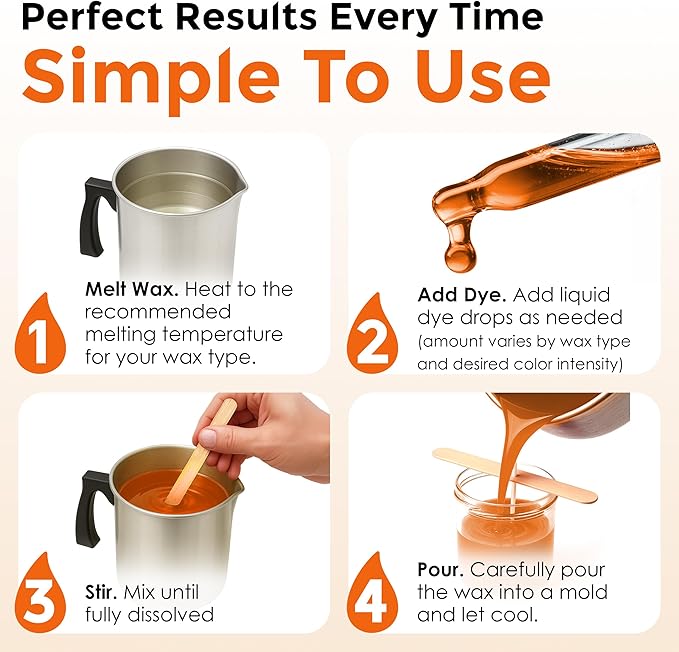 Orange Liquid Candle Dye (1 oz) - Made in the USA - Safe and Easy to Use - Pure and Simple Ingredients - Candle Making Supplies for Soy, Paraffin, Palm or Gel Wax - 10 Vibrant Colors to Choose from