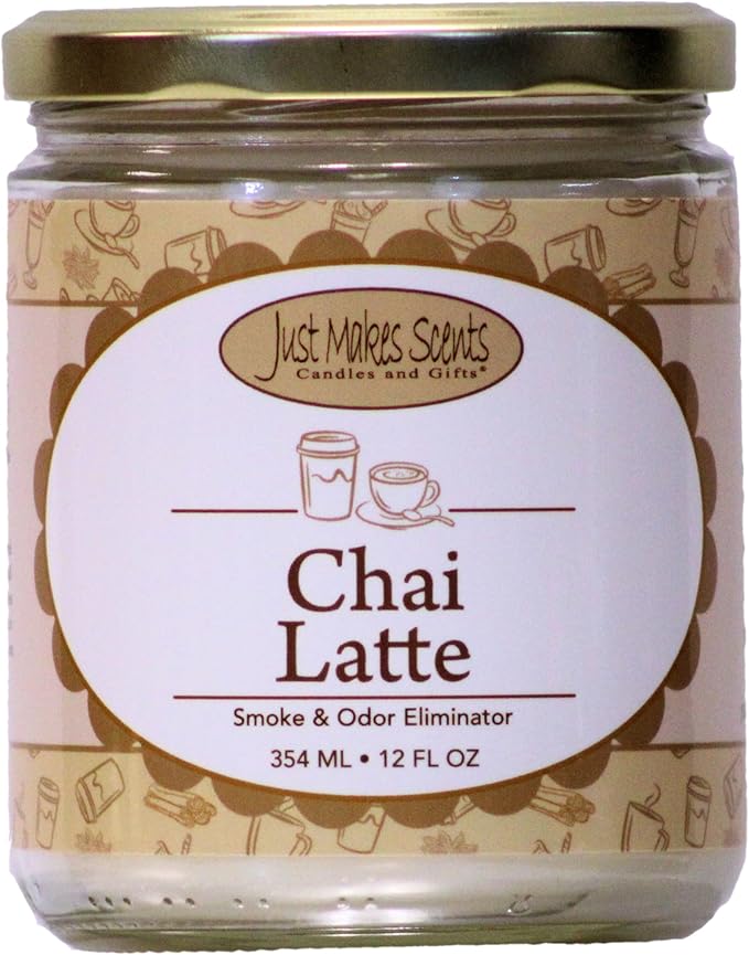 Chai Latte Scented Smoke and Odor Eliminator Candle - Neutralizes Cigarette, Food and Pet Smells - Hand Poured in The USA by Just Makes Scents (12 oz)