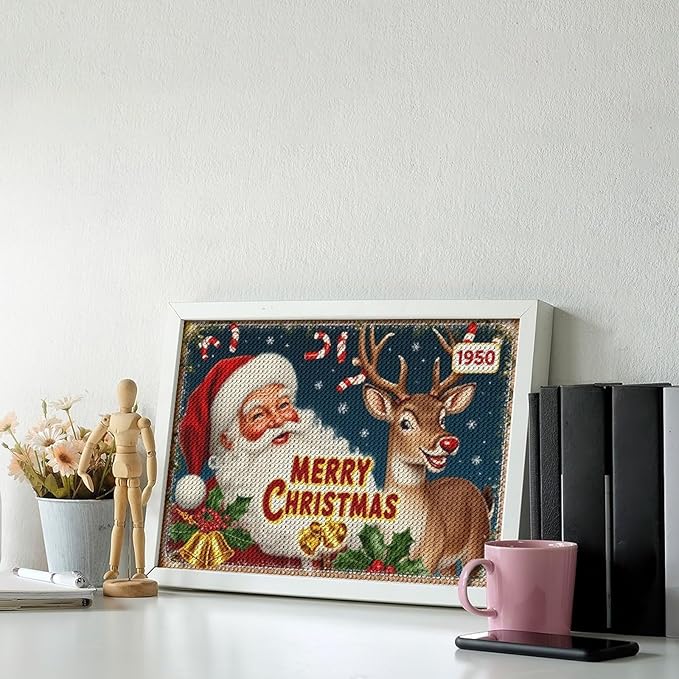 AIVKIEJK Diamond Painting Kits for Adults - Christmas 1950 Santa Claus and Deer Painting DIY 5D Full Drill Diamond Dots Paintings with Diamonds Gem Art and Crafts Home Decor 8"x12"
