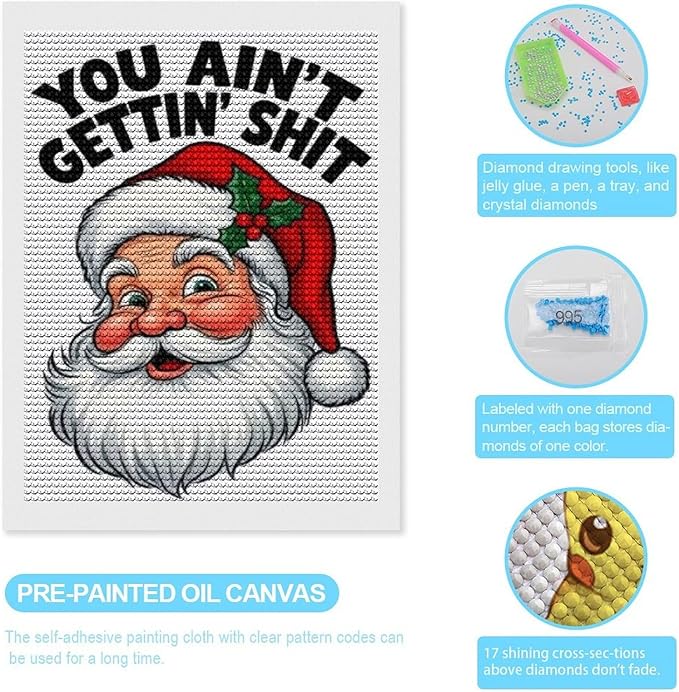 AIVKIEJK Diamond Painting Kits for Adults - Humorous Santa Claus Christmas Painting DIY 5D Full Drill Diamond Dots Paintings with Diamonds Gem Art and Crafts Home Decor 12"x16"