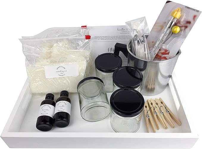 Complete DIY Coconut Wax Blend Starter Candlemaking Kit by Banter & Bliss Candle Co. - Makes Four 7 oz. Candles - Full Beginner Kit (34 pieces) includes 2 lb. Pour Pitcher & Thermometer