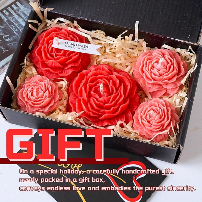Peony Candle Making Kit with Candle Wicks Flower Silicone Mold for Candle Making Molds Set of Large + Medium + Small + 3 Cavities Peony Silicone Candle Mold Flower Wax Mold Soap Mould
