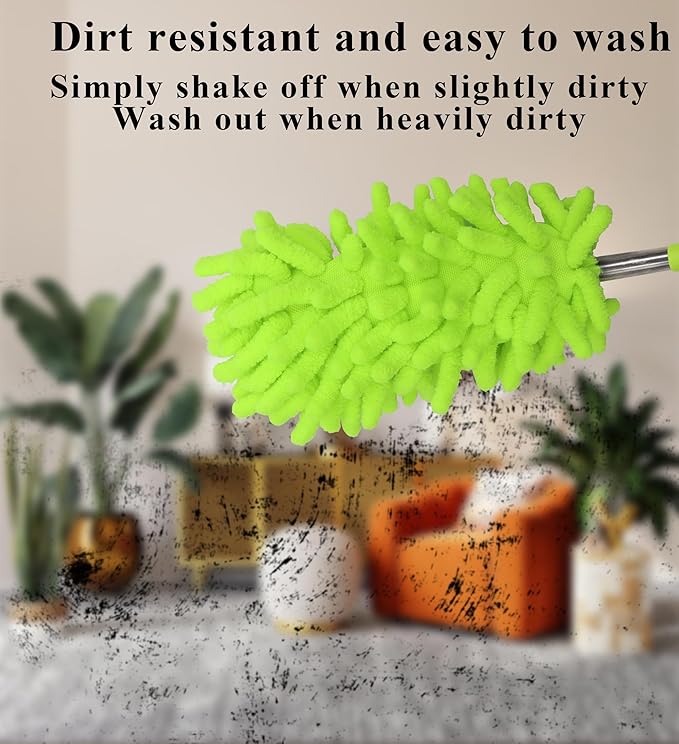 zdyCGTime Microfiber Delicate Duster, Comfortable Non Slip Handle, Detachable Washable Duster Head, Used to Clean Cars, Computers, Air Conditioners, Televisions and Other Products(4Pack/Green)