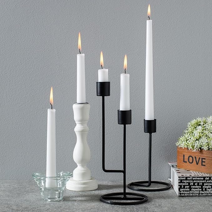 16 Pack White Taper Candles, 7-8 Hours Burn Time, Unscented, Smokeless and Dripless, 4/5 x 10 Inch for Christmas,Household,Dinner,Wedding,Valentine's Day,Party and Home Décor Candlesticks
