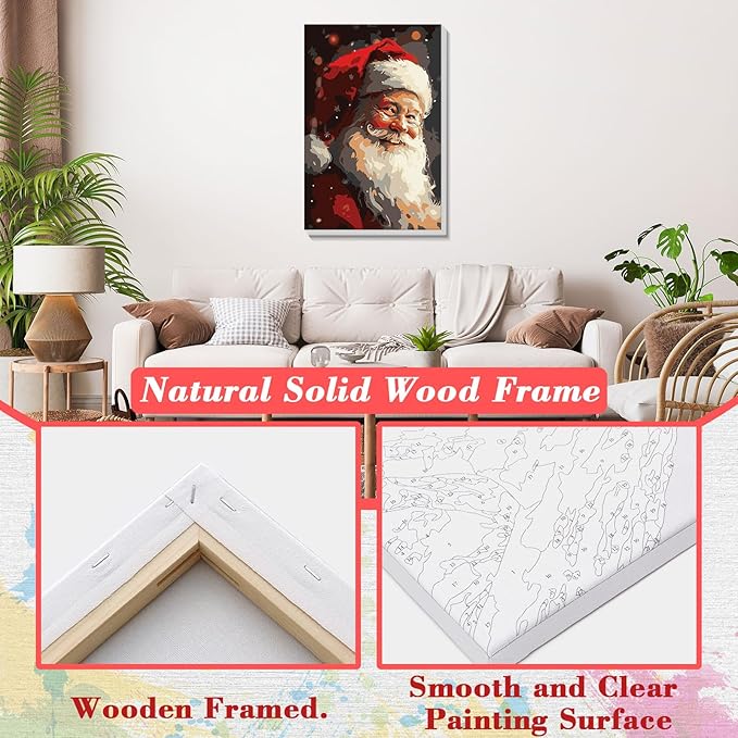 Skyboda Christmas Paint by Numbers Kit for Adults Beginners with Frame, Christmas Santa Claus Adult Paint by Number Kits on Canvas, Easy DIY Oil Painting Kits for Home Decor, 8x12in