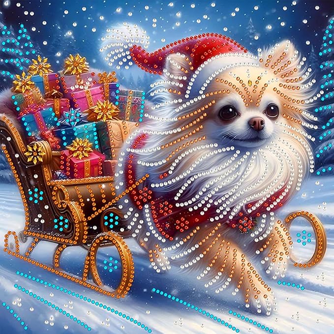 Christmas Dog 5D Special Shape Diamond Art Kits for Beginners, Christmas Winter Theme Diamonds Painting Kits for Adults,DIY Crystal Rhinestones Diamond Paintings for Home Wall Decor 12×12Inch