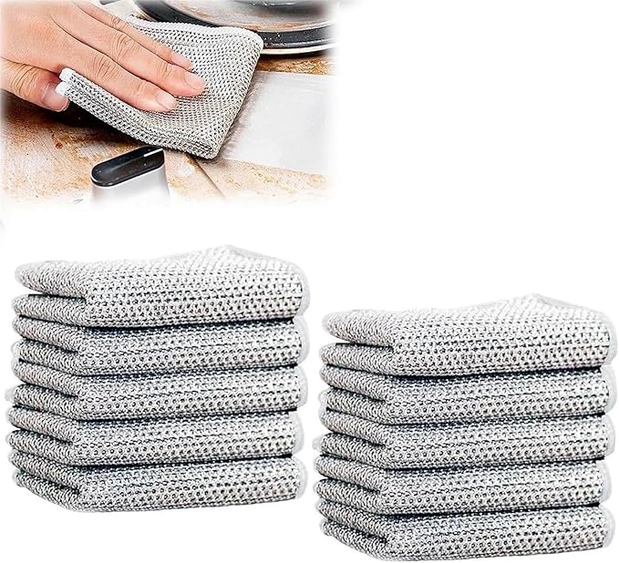 2024 New Multipurpose Wire Dishwashing Rags for Wet and Dry, Non-scratch Wire Dishcloth, Metal Wire Dishwashing Cloth Scrubs Cleans, Reusable Steel Wool Scrubber for Kitchen Cleaning (B-10 Monolayer)