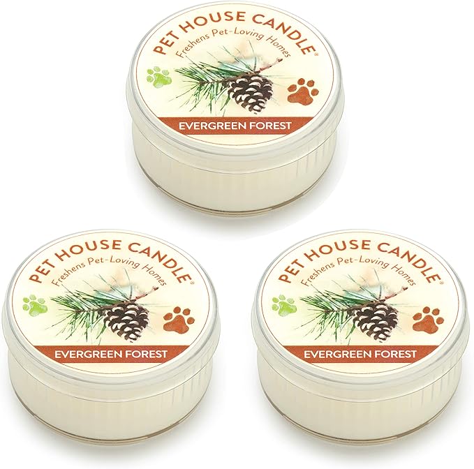 Pet House Mini Candles for Pet Odor Made with Natural Soy Wax, Plant Based, Dog and Cat Friendly Scented Candles, Evergreen Forest Pack of 3
