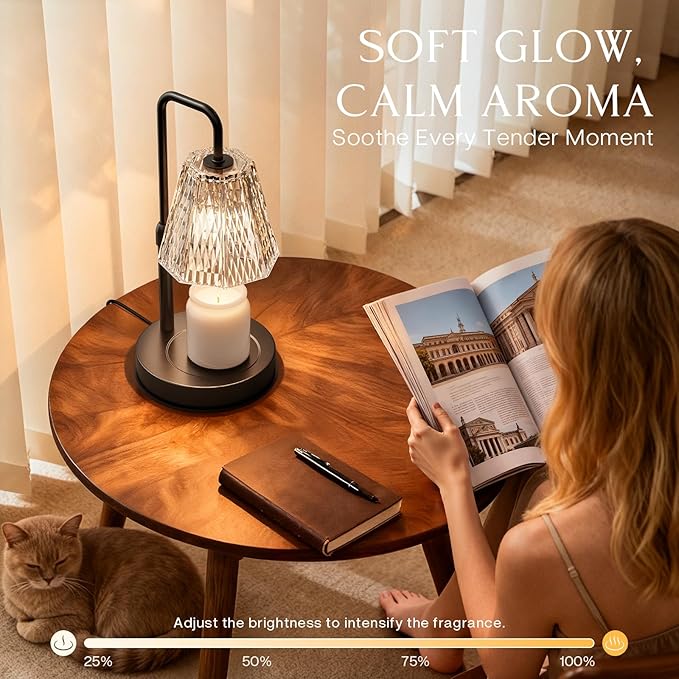 GVY Candle Warmer Lamp with Timer – Dimmable Wax Warmer for Vintage Room Decor, Height Adjustable Candle Lamp for Mom, Birthday Gifts for Women,House Warming Gifts for New Home Decor with 2 Bulbs