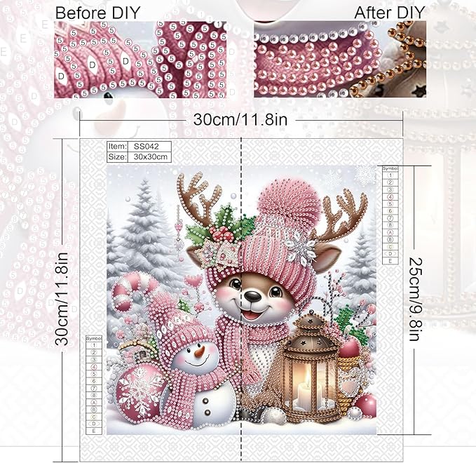 antor Christmas Diamond Painting Kit, 5D Special Shape Diamond Art for Adults, Cute Reindeer Snowman DIY Crystal Rhinestones Diamond Painting, Holiday Wall Decor, Winter Home Decoration