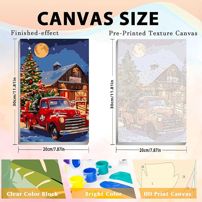 4 Pack Christams Paint by Numbers Kit for Adults with Frame and Wooden Easel, Christams Paint by Number Kit, Acrylic Painting Crafts for Home Decor Gift (7.8x11.8inch Snowman Candle Truck Tree)
