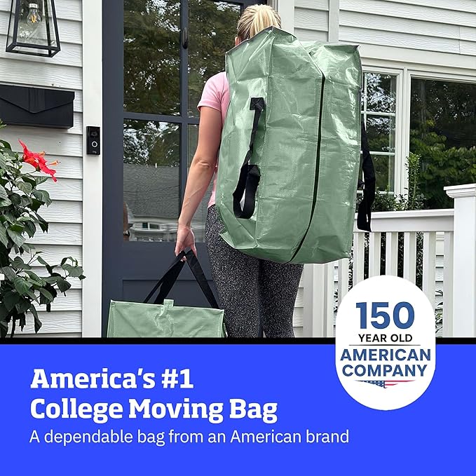 DURASACK Heavy Duty Moving Bag Storage Container Duffle Bag with Zipper, Reinforced Carry Straps and Backpack Straps, Made of Rugged Woven Polypropylene, Pack of 4, Sage