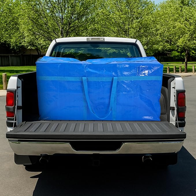 Windyun 4 Pack 121 Gallon Extra Large Moving Bags XXL Heavy Duty Storage Bag with Strong Zipper Handle Jumbo Big Tote Box Foldable for College Dorm Travel Clothes Duffle Blanket Pillow(Blue)
