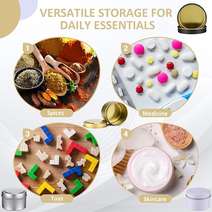 Moxweyeni 100 Pcs 4oz Candle Tins with Lids DIY Metal Wax Container Tins Bulk Empty Round Containers for Candle Making, Salves Candy Favors, Spices, Crafts, Christmas Gifts (4 Colors)