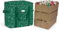 Covermates Keepsakes Adjustable Ornament Storage Bag – Heavy-Duty Polyester, Padded Dividers & FlexGrid Trays – Protective Holiday Ornament Organizer with Handles & Label Window, Green Snowflake