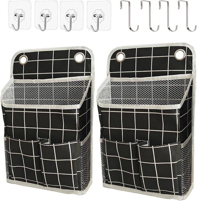 Hanging Basket for Organizing, Wall Organizer with Pockets and Over The Door Organizer，Can for Home, Closet, Office and Camper (Black Grid2)