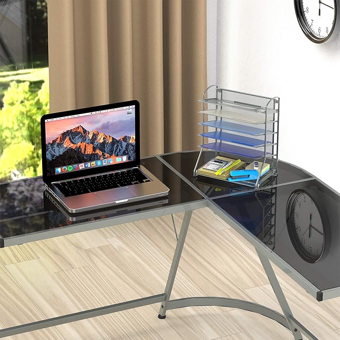 Simple Houseware 6-Tier Sliding File Organizer, Desk Letter Tray for Document and Mail Sorting, Silver