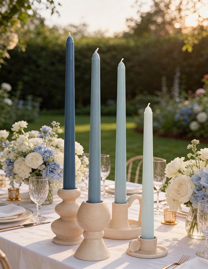 Viyffo Taper Candles, 12 Inch, 20 Pack, Blue – Unscented, Smokeless Design, Up to 8-Hour Burn – Tall Candlesticks for Table Decor, Weddings & Dinners