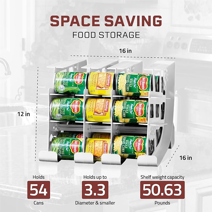 FIFO Pantry Storage Organizer Dispenser Rack for Canned Goods/Drinks, 54-Can Capacity