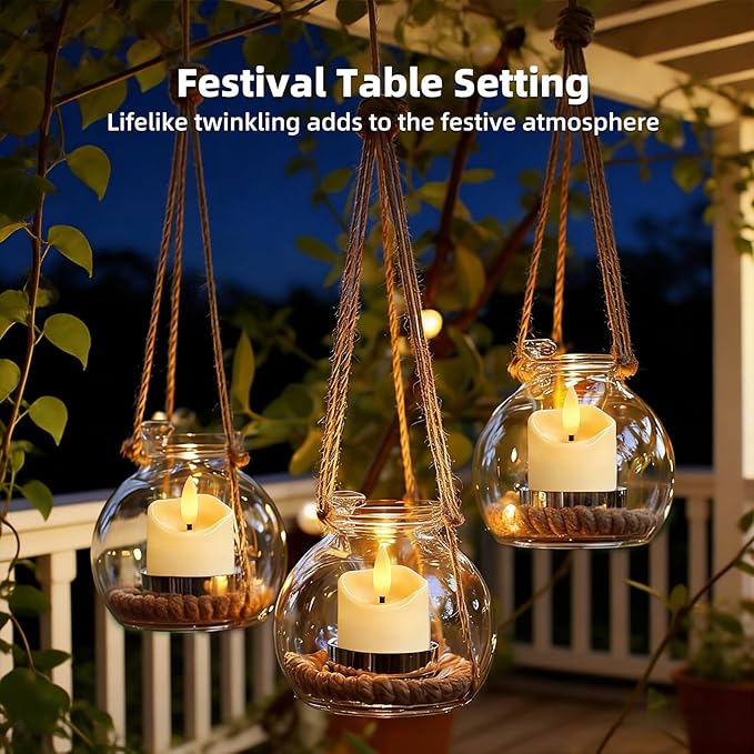 Rechargeable Flameless Candles with Remote Timer, 6pcs LED Flickering Electric Tea Lights Votive for Valentines, Christmas, Home Decor, Wedding,Home Decoration(USB-C Charging Cable Included)