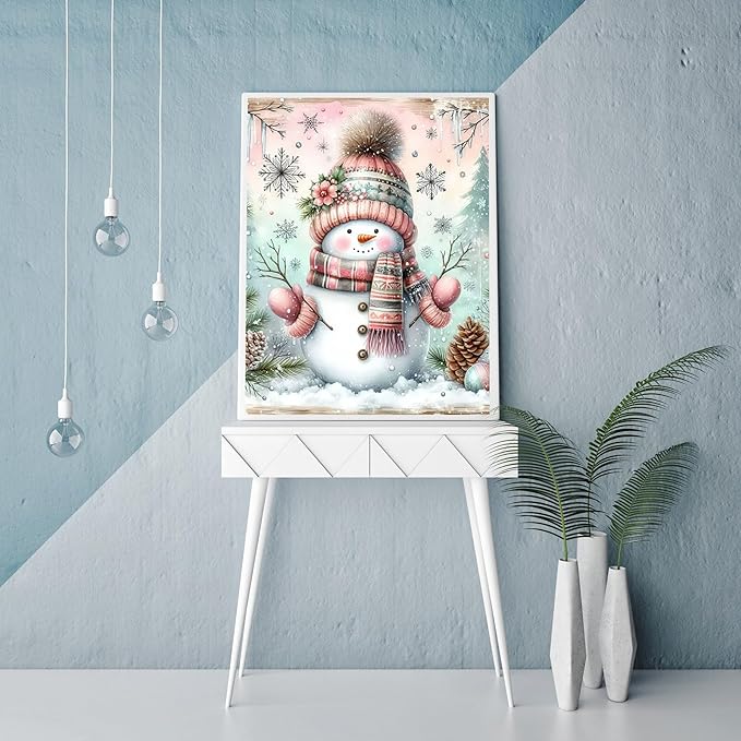 CZYWJMEI Christmas 5D Diamond Painting Kits for Adults Beginners,DIY Winter Snowman Diamond Art Kits,Full Round Drill Diamond Dot Gem Art Kits,Home Wall Decor 12x16nch