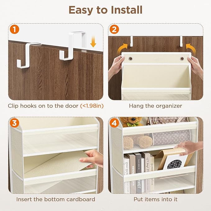 Mefirt Over The Door Organizer, 6 Shelf Door Hanging Organizers with 6 Large Capacity Pockets, Behind Door Storage Hanging Shelves for Closet Wall Bathroom Bedroom Nursery