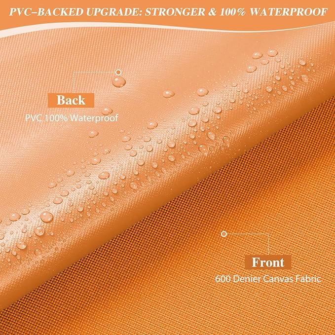 ANMINY 100% Waterproof Outdoor Fabric 8 Yards, 58" W 600D Marine Canvas Fabric with PVC Backing, Ripstop Upholstery Material by The Yard for Furniture Boat Covers Tent Awning, Orange