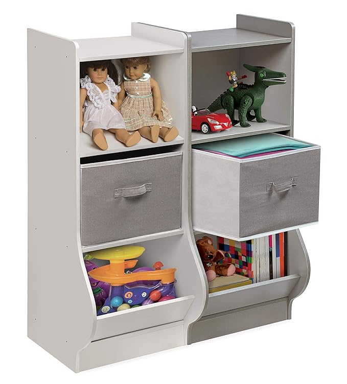Badger Basket Upright Storage Nook with Reversible Basket - Melamine Surface, 2 Shelves & 1 Angled Bin, Customizable Storage Solution for Kids - White