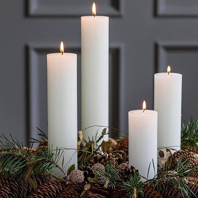 White Pillar Candles, Handmade in Europe, 6 Pack – RSPO Certified, Dripless & Smokeless Velas, Long Burning Candles 45 Hours per Large Candle, Unscented Candle Set (6 pcs, Ø 2.4 in x H 4.7 in, White)