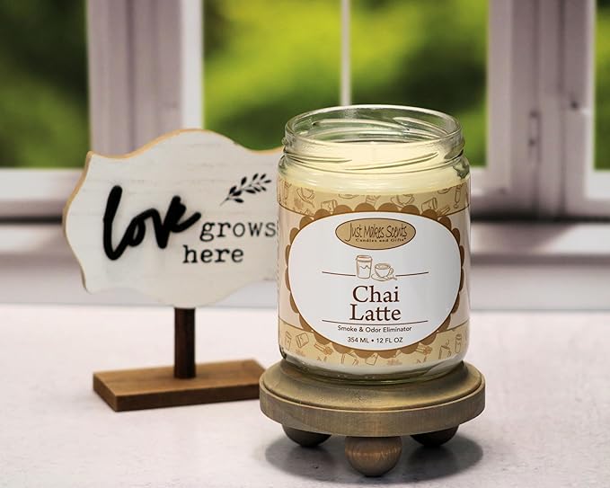 Chai Latte Scented Smoke and Odor Eliminator Candle - Neutralizes Cigarette, Food and Pet Smells - Hand Poured in The USA by Just Makes Scents (12 oz)