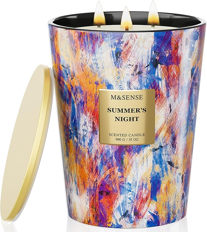 M&SENSE Summer Night Scented Soy Large Candle, 3-Wick 35oz 150 Hours Non-Toxic, Calming Stress Relief Candles for Home Scented Decor, Housewarming Gift for Men & Women