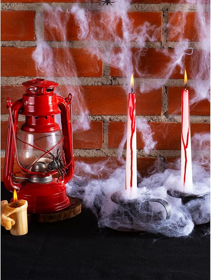 CANDWAX 8 inch Taper Candles Set of 12 - Dripless Candlesticks Burning for 6 Hours - Bloody Tapered Candles Ideal as Halloween or Other Themed Decor - Blood White Candle