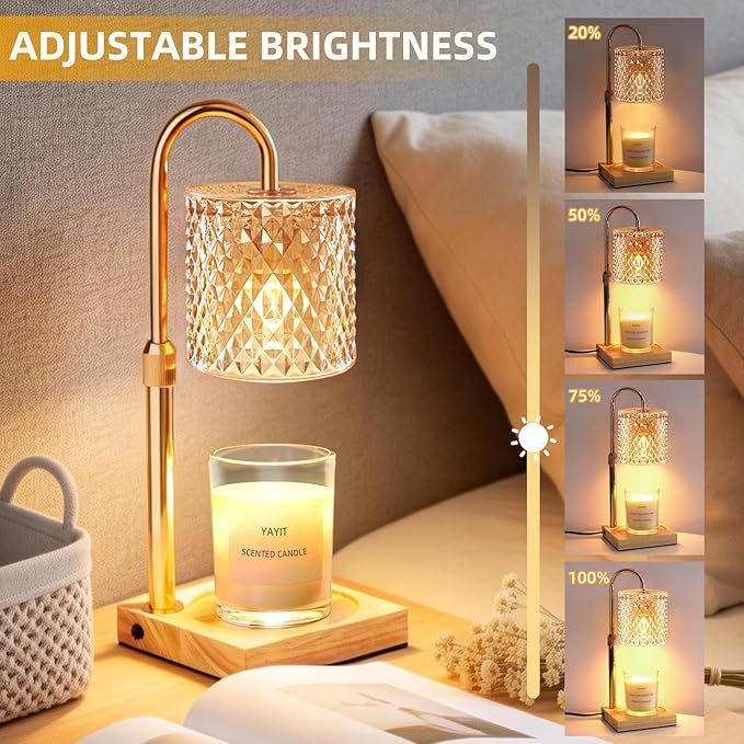 Candle Warmer Lamp with Timer Dimmer Adjustable Height, Candle Warmer with 2 Bulbs for Jar Candles, Home Decor, for Women Birthday