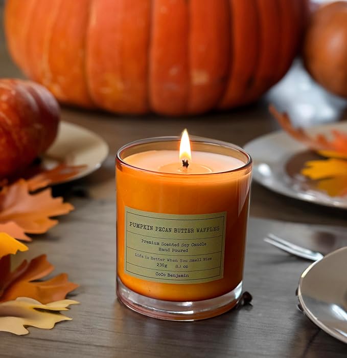 100% Natural Soy Wax Candle by CoCo Benjamin - Highly Scented & Hand-Poured Luxury Candle (Pumpkin Pecan Butter Waffles)- Clean Burning Cotton Wick