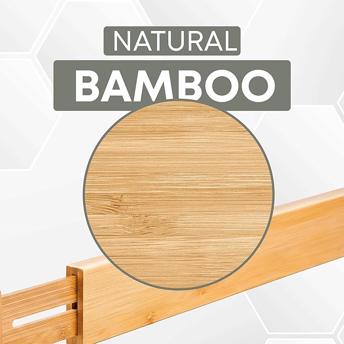 Adjustable Drawer Dividers 4 Pack, 17.5 to 22 inch Length, 2.4" Height – Expandable Bamboo Kitchen Drawer Organizers, Spring Loaded Wooden Drawer Separators for Dresser, Cabinets & Bedroom